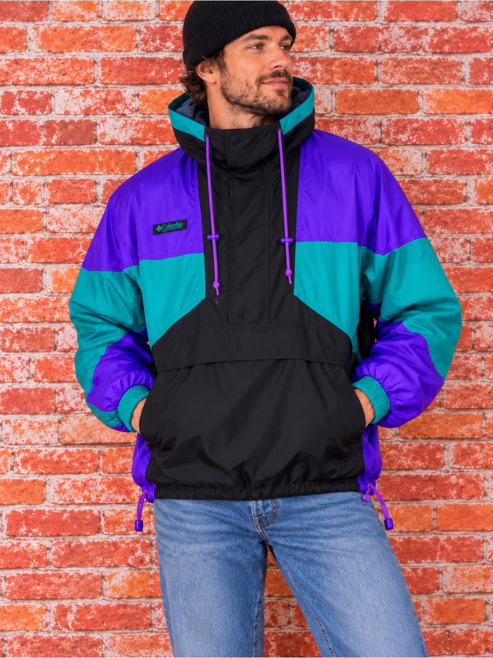 Vintage 90s Columbia Radial Sleeve Color block Half Zip Windbreaker Jacket